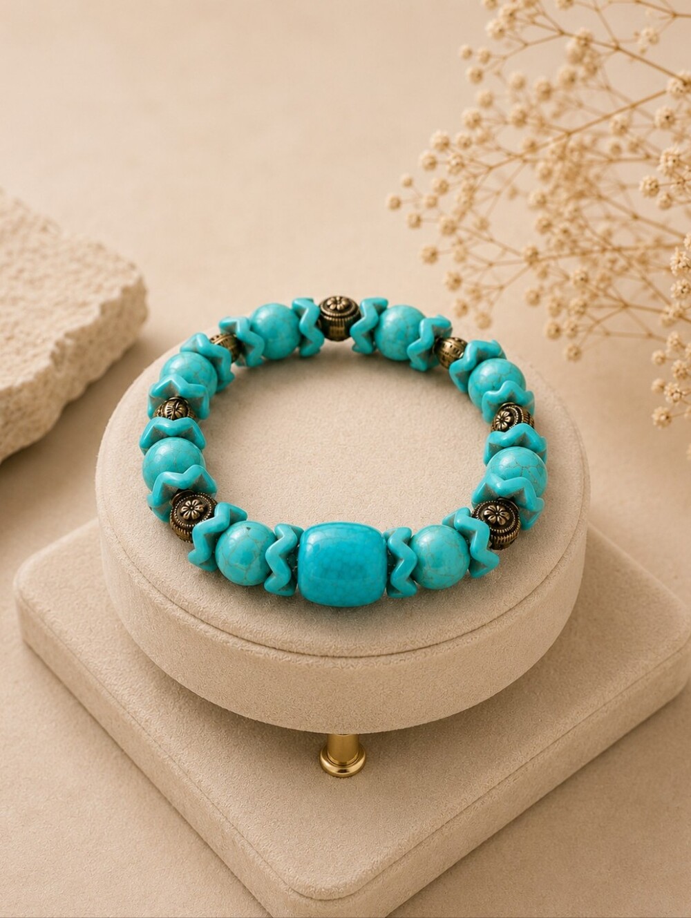 Turquoise Breaded Stretch Bracelet - Southwestern Boho Beaded Bracelet